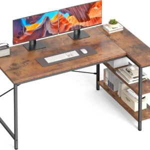 DUMOS L Shaped Desk 47 Inch Computer Desk Gaming Furniture Corner Desks Home Office PC Table with Reversible Storage Shelves for Writing Working Study Bedroom Dorm, Rustic Brown