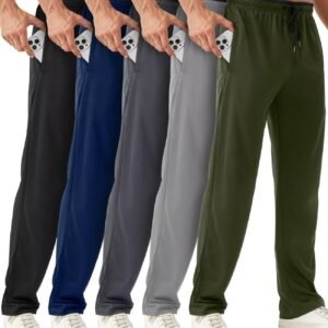 Mens Sweatpants with Zipper Pockets 5 Pack Mens Joggers for Men Open Bottom Mesh Athletic Pants for Workout,Running