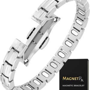 MagnetRX® Magnetic Bracelets for Women – EllipseMAX 5X Strength 5,000 Gauss Magnets – Designed in USA & PATENT PENDING – Premium Titanium Womens Magnetic Bracelet & Adjustable Length (Silver)
