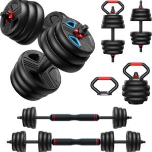 FITPLAM Adjustable dumbbell set,20/35/45/55/70/90lbs Free Weights set with upgraded nut, 5 in 1 Weight Set Used as Kettlebells, Barbell, Push up Stand, Fitness Exercise for Home Gym Suitable Men/Women