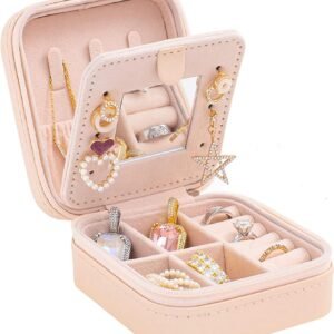 KElofoN Travel jewelry case Travel jewelry box Travel Jewelry Organizer Small box Gift for Girls Women with Mirror(Pink)