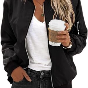 Zeagoo Women’s Bomber Jacket Casual Coat Zip Up Spring Fall Clothes with Pockets S-XXL