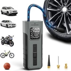Tire Inflator Portable Air Compressor, 1 Min Fast Inflation Cordless Bike Pump with Digital Pressure Gauge LED Light, 150 PSI Electric Air Pump for Car Tires, Bicycle, Motorcycle, Ball (Grey)