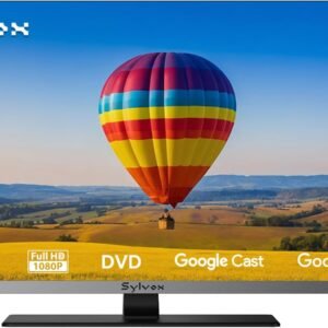 SYLVOX 27″ 12V/24V Smart RV TV with Google TV & Built-in DVD Player, Frameless 1080P Full HD QLED Display, Shock-Resistant, Wide Voltage Support (9–32V), Voice Control Remote (Limo QLED Series 2026)