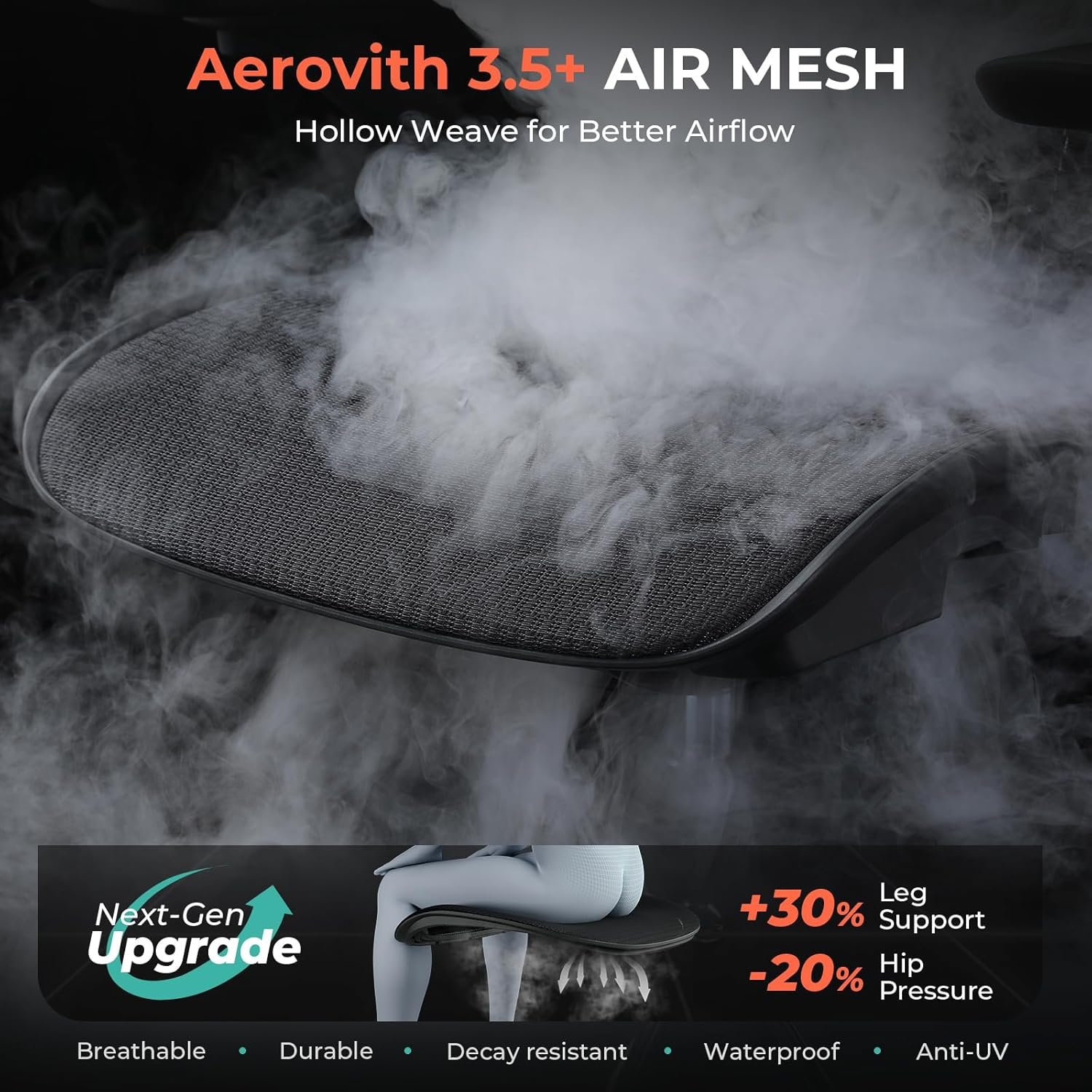 CAPOT Ergonomic Mesh Office Chair, Adjustable Lumbar High Back Desk Chair 400lbs, 4D Flip-up Arms, 3-Level Tilt Backrest, 3D Headrest, PU Wheels, Swivel Rolling Computer Seating for Long Desk Work - Image 7