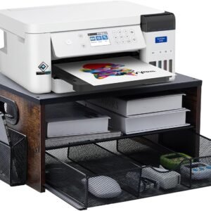 Printer Stand,Desktop Printer Stand with 2-Tier Storage Shelves for Home Office，Desk Organizer with Drawer and 2 Pen Holders for Fax Machine Scanner Files