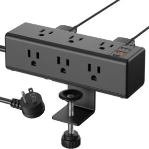 CCCEI Desk Clamp Power Strip with 9 Outlets, Desktop Edge Mount Surge Protector with USB-A and USB-C Ports, Widely Spaced Desk Outlet Fast Charging Station, 6 FT Flat Plug, Fit 1.6 inch Table.