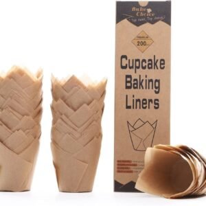 Bake Choice 200pcs Natural Tulip Cupcake Liners for Baking Cups Unbleached European Parchment paper Tulip Muffin Liners, Cupcake Wrapper for Party, Christmas