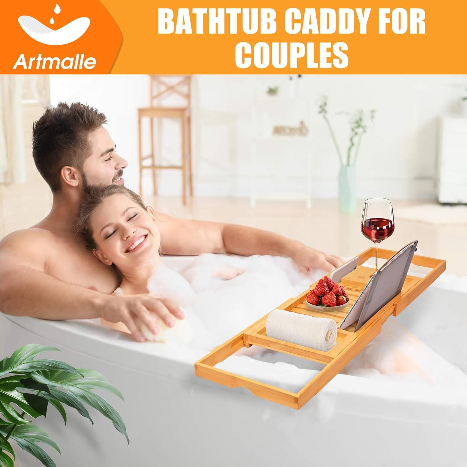 Artmalle Luxury Bathtub Caddy Tray for Tub - Foldable Bamboo Bath Table Tray with Book and Wine Glass Holder, Expandable Bathroom Accessories for Spa or Reading Lite Style - Image 8