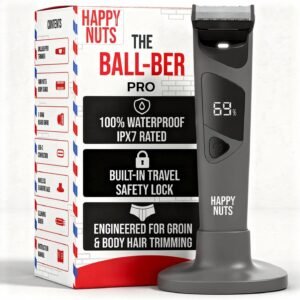 HAPPY NUTS The Ballber Pro Electric Groin & Body Hair Trimmer for Men – Mens Body Groomer Kit for Privates – Waterproof Shaver for Hard to Reach Areas