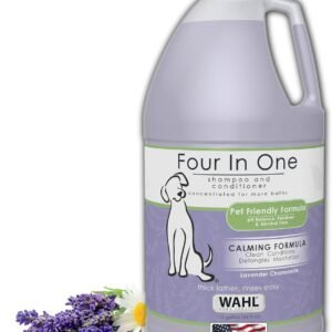 Wahl USA 4-in-1 Calming Pet Shampoo for Dogs with a Lavender Chamomile Scent – Cleans, Conditions, Detangles, & Moisturizes – Pet Friendly Formula – 64 Oz – Model 821000-050