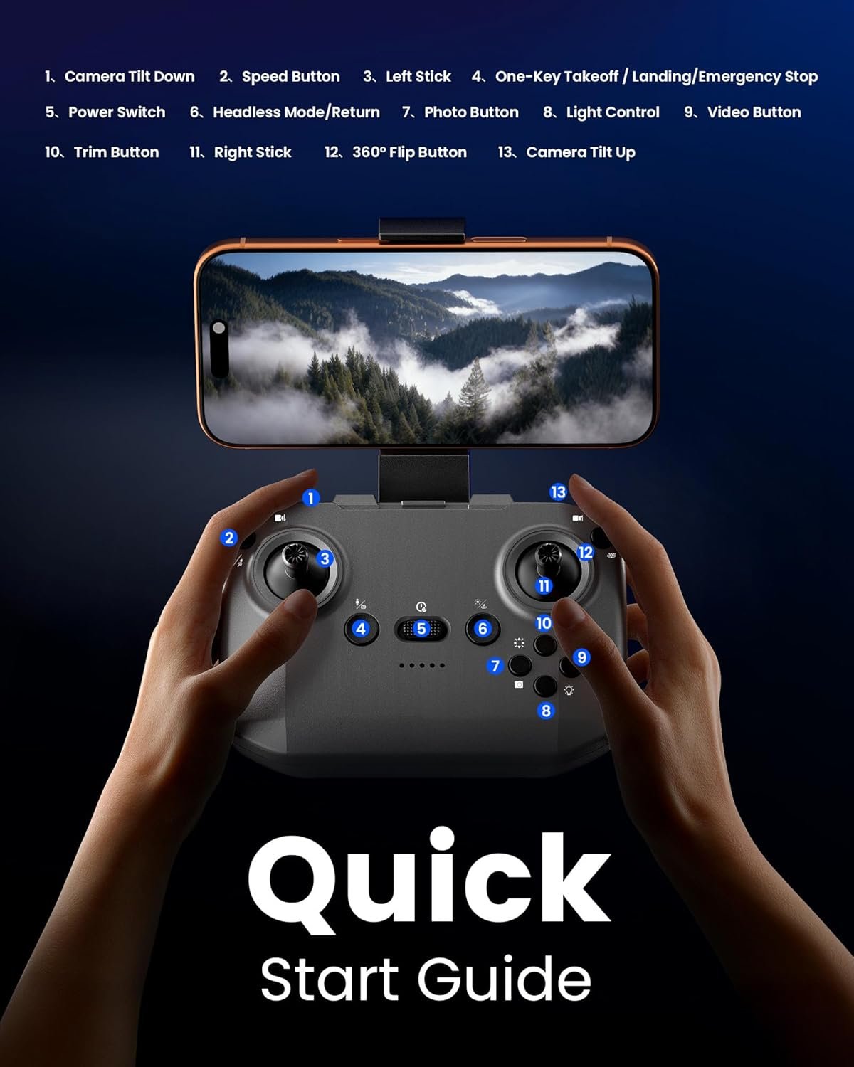 Drone with Camera - RC Quadcopter for Kids & Adults Beginners, with One Key Takeoff/Landing, Altitude Hold, Headless Mode, 3D Flip & Trajectory Flight, 3-Speed Mode, 2 Rechargeable Batteries & Carrying Case, Gray - Image 6