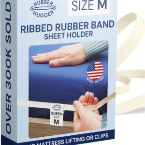 RUBBER HUGGER Elastic Bed Sheet Holder for Queen Mattress 60″ x 80″ – Medium – Secure Corner Grip & Fitted Sheet Holders for Corners – Concealed Under-Comforter & Mattress Straps