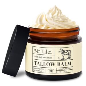 Beef Tallow for Skin – 100% Organic Grass-Fed Beef Tallow Balm with Raw Honey, Natural Whipped Face Moisturizer & Body Butter for Dry & Sensitive Skin, Non-Greasy (Unscented, 50g/1.76oz)