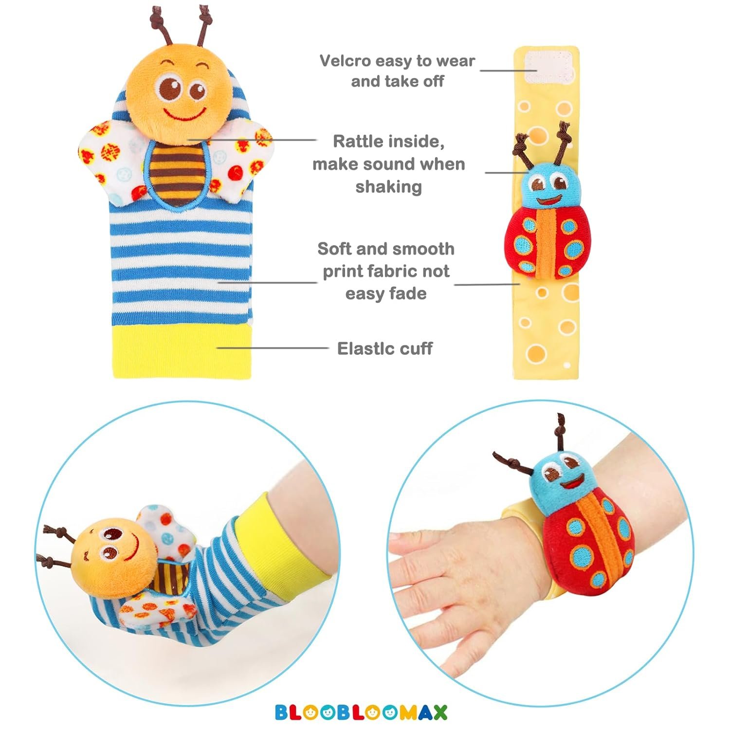 Bloobloomax Wrist Rattle Socks and Foot Finder Set, Infant Girl Boy Toys for Babies 0-36 Months, Newborn Hand & Foot Toys for 0 to 3 Years, Baby Shower Gifts Set Easter Basket Stuffer - Image 6