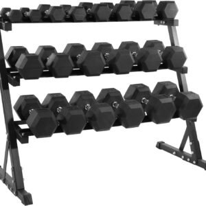 Fitvids Rubber Coated Hex Dumbbell Set with Storage Rack, 100/150/200/550 LB Hand Weight Set with Anti-Slip Grip for Home Gym