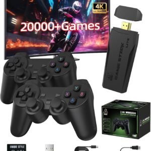 Topwest Upgraded Retro Gaming Console with 2 Pack 2.4GHz Wireless Controllers, 4K HDMI Output & 64GB, Plug & Play Game Stick for TV, Compatible with 20,000+ Classic Video Games (Black)