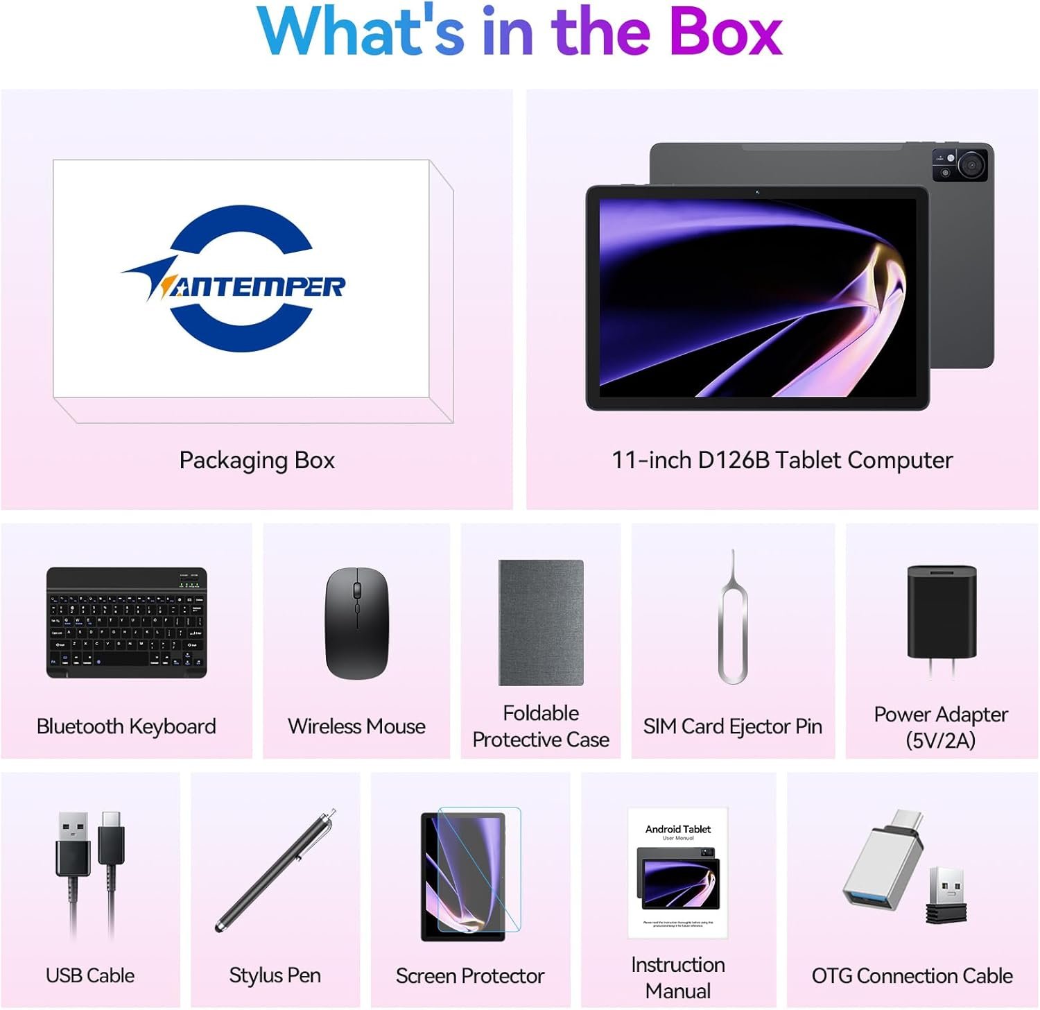 11 Inch-Android 15 Tablet 2026 Latest Update 16GB RAM 128GB ROM 1TB Expandion 5G WiFi Cellular 21MP Dual Camera Octa-core MTK8786.Gemini AI 2.0.Tablets with Keyboard,Mouse,protective film,Case-Gray - Image 7