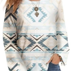 Womens Geometric Print Long Sleeve Tunic Top Southwestern Tribal Pattern Fit Casual Blouse