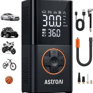 AstroAI L7 Tire Inflator Portable Air Compressor Cordless Mini Bike Pump with Digital Dual Values Display, 150 PSI Car Tires Air Pump with LED Lights&Pressure Gauge for Auto, Motorcycles, Bikes, Balls