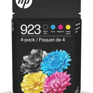 HP 923 Black, Cyan, Magenta, Yellow Ink Cartridges (4-Pack) | Works with Printer Series: OfficeJet 8120, OfficeJet Pro 8130 | Eligible for Instant Ink | 6C3Y6LN