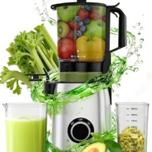 Slow Juicer Machine with 300W Pure Copper Motor, 5.4-Inch Wide Chute & Reverse Function, Stainless Steel Juicer for Family Daily Use