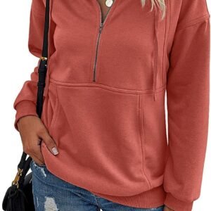 PRETTYGARDEN Women’s Casual Long Sleeve Lapel Zipper Sweatshirt Drawstring Loose Pullover Tops