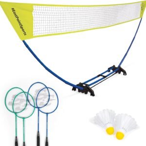 EastPoint Easy Setup Badminton Set – 5 ft Net, 4 Rackets, 2 Shuttlecocks – Quick Setup Net for Backyard Games – Steel Shaft Badminton Rackets for Family Games – Durable Shuttlecocks for Outdoor Sports