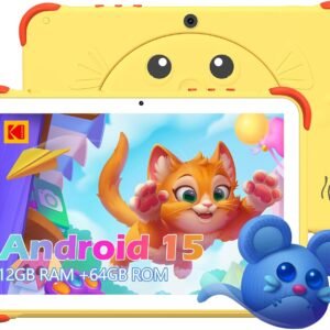 KODAK 10.1 Inch Android 15 Kids Tablet, 12GB RAM+64GB ROM(1TB Expand) Tablet for Kids, 6000mAh Battery, Parental Control, Blue Light Eye Protection, Shockproof Case for Learning