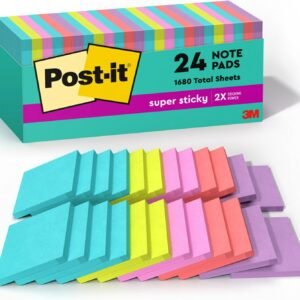 Post-it Super Sticky Notes, 24 Sticky Note Pads, 3 x 3 in., School Supplies, Office Products, 2X the Sticking Power, Supernova Neons Collection