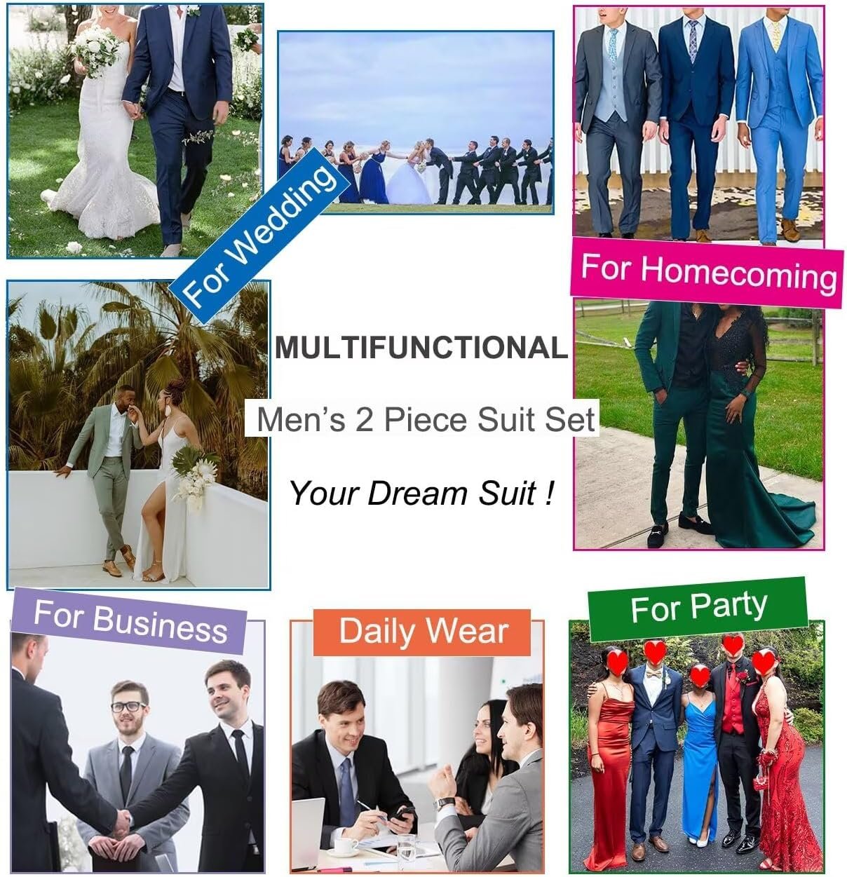 Mens 2 Piece Slim Fit Suit Two Button Formal Solid Suit Jacket Pants Set Wedding Work Prom Tuxedo Men - Image 6