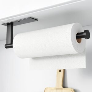 Paper Towel Holder Under Cabinet – Stainless Steel Paper Towel Holder Wall Mount, Self-Adhesive or Drilling, Matte Black Towel Rack for Kitchen Organization and Storage, Kitchen Paper Roll Holder