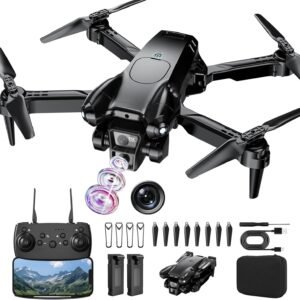 Drone with Camera 1080P HD,Mini Drone for Beginners Kids Adults,Foldable RC Quadcopter with Stable Hover,Trajectory Flight,One Key Take Off/Land,2 Batteries,Toys for Boys and Girls（Black)