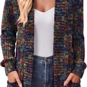 DB MOON Womens Long Cardigan Lightweight Sweater Open Front Long Sleeve Outfits with Pockets