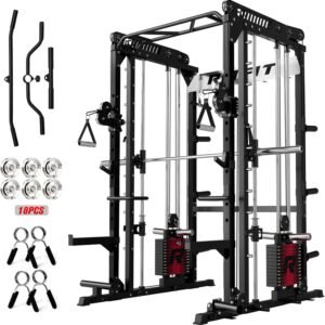 RitFit M1 Pro Smith Machine Package, All-in-One Power Cage with Weight Stack Set, Includes LAT Pulldown & Cable Crossover System for Home Gym