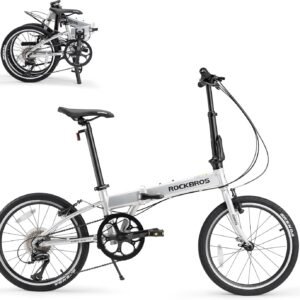 ROCKBROS MBS 20-Inch Folding Bike, 25 lb Portable Lightweight Aluminum Frame, Shimano 8-Speed, V-Brakes, Adjustable Foldable Commuter Bike for Adults & Women