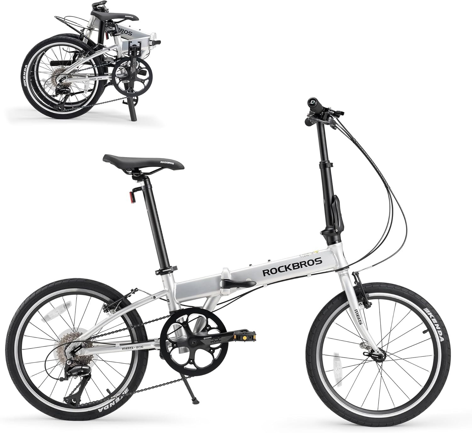 ROCKBROS MBS 20-Inch Folding Bike, 25 lb Portable Lightweight Aluminum Frame, Shimano 8-Speed, V-Brakes, Adjustable Foldable Commuter Bike for Adults & Women