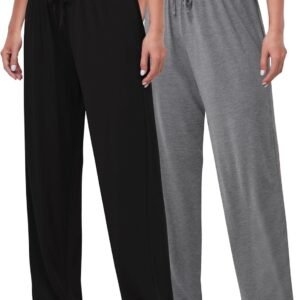 FEQO 2 Pack Women’s Lounge Pants Wide Leg Yoga Pants Casual Pajama Bottoms