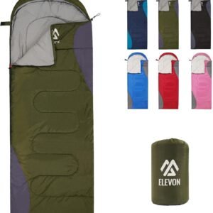 Elevon Sleeping Bag for Adults Teens Kids Cold Warm Weather, Portable Waterproof & Lightweight, Compact with Compression Sack, for 3-4 Seasons Camping, Backpacking, Hiking, Travel, Indoors Outdoors