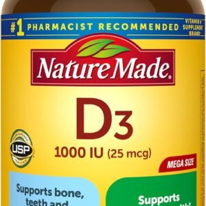 Nature Made Vitamin D3 1000 IU (25 mcg), Vitamin D Supplement for Bone, Teeth, Muscle and Immune Health Support, 300 Softgels, 300 Day Supply