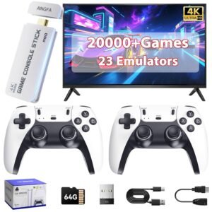 Wireless Retro Gaming Console Built-in 20000+ Games and 23 Emulators, 2026 New Upgrade Plug & Play Retro Game Console Pro with 4K Output & Dual 2.4G Controllers, Games Nostalgic Stick for Gift (64GB)