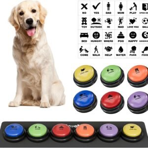 Acools Dog Buttons for Communication, 6 Pcs Dog Talking Button Set, 30s Voice Recordable Pet Training Buzzer, Speaking Buttons for Cats & Dogs with Waterproof Dog Activity Mat and 24 Scene Stickers