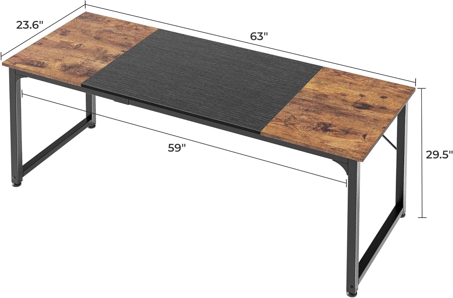 Huuger Computer Desk, 63 Inch Office Desk, Gaming Desk with Storage, Writing Desk Work Desk for Home Office, Study, Modern Simple Desk, Large Legroom, Metal Frame, Rustic Brown and Black - Image 3
