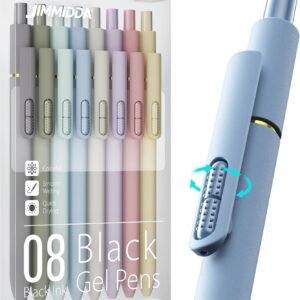 8Pcs Black Gel Pens – 0.7mm Medium Point Black Ink Pens | Smooth Writing – Quick Drying Retractable Pen for Men Women (Morandi – 8Pcs)