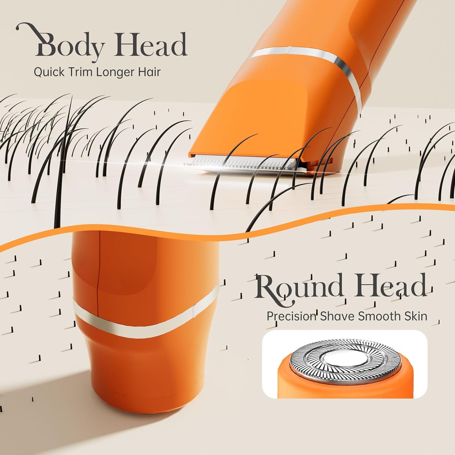 Electric Razor for Women Men - Wet Dry Shave, Waterproof Bikini Trimmer, Pubic Hair Removal Shaver with Hypoallergenic Ceramic Blades, Facial & Body Groomer, USB Recharge, Birthday Gifts - Orange - Image 5