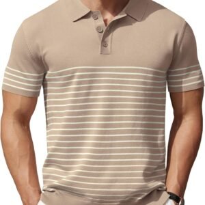 COOFANDY Men’s Short Sleeve Polo Shirts Vintage Knitted Shirt Casual Button Down Golf Shirts