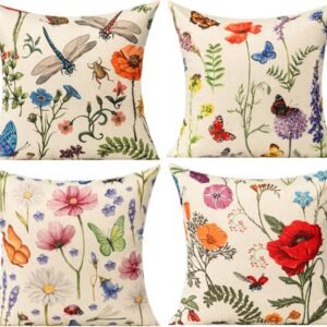 All Smiles Outdoor Patio Throw Pillow Covers 18×18 Set of 4 Spring Summer Garden Flowers Farmhouse Décor Outside Furniture Bench Chair Decorative Cushion Cases for Swing Deep Seat Bed Couch Sofa