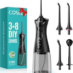 COSLUS Water Dental Flosser Pick for Teeth C30(FC5360): 4 Modes Cordless Portable 300ML Larger Tank Water Teeth Cleaner IPX7 Waterproof Flossing Cleaning Picks for Home Travel Black