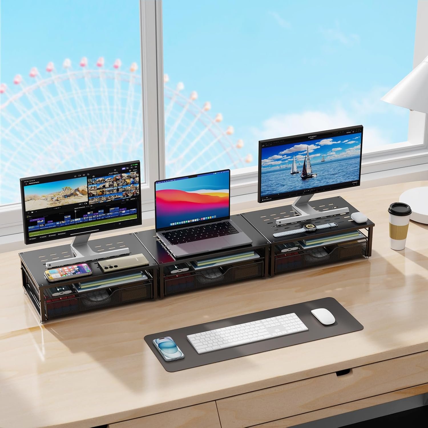 gianotter Computer Monitor Stand Riser, Desk Organizers and Accessories with Drawer, Office Desk Accessories & Workspace Desktop Organizers Storage for Printer Stand (Black) - Image 6