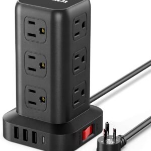 Extension Cord with Multiple Outlets, SMALLRT Surge Protector Power Strip Tower, Outlet Extender with 12 AC Outlets 4 USB, 6.5FT Extension Cord for Home Dorm Room, Office Supplies,Overload Protection